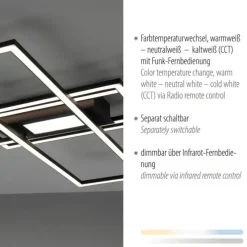 LED Deckenleuchte, Wohnzimmer, schwarz, dimmbar, Fernbedienung