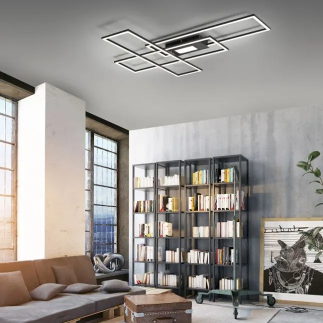 LED Deckenleuchte, Wohnzimmer, schwarz, dimmbar, Fernbedienung