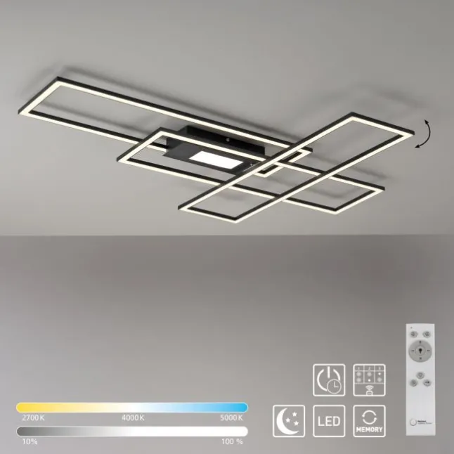 LED Deckenleuchte, Wohnzimmer, schwarz, dimmbar, Fernbedienung