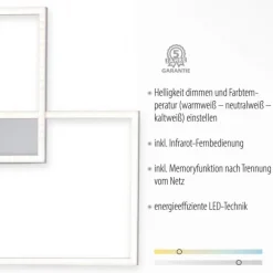 LED-Deckenleuchte, 75,5x56,2cm, CCT-Farbmanagement, Fernbedienung, Memory Funktion