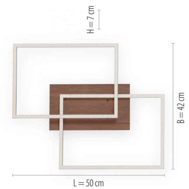 LED-Deckenleuchte, 50,4x42cm, Fernbedienung, dimmbar, Holzdekor,