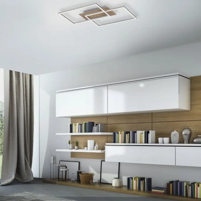 LED-Deckenleuchte, 50,4x42cm, Fernbedienung, dimmbar, Holzdekor,