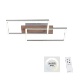 LED-Deckenleuchte, 50,4x42cm, Fernbedienung, dimmbar, Holzdekor,