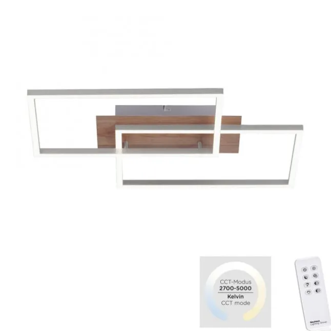 LED-Deckenleuchte, 50,4x42cm, Fernbedienung, dimmbar, Holzdekor,