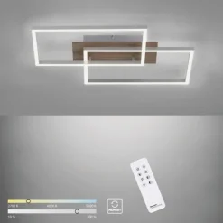 LED-Deckenleuchte, 50,4x42cm, Fernbedienung, dimmbar, Holzdekor,