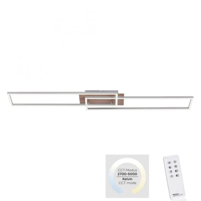 LED-Deckenleuchte, 110x25cm, Fernbedienung, dimmbar, Holzdekor, CCT Farbmanagement,