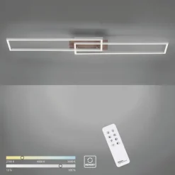 LED-Deckenleuchte, 110x25cm, Fernbedienung, dimmbar, Holzdekor, CCT Farbmanagement,