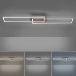 LED-Deckenleuchte, 110x25cm, Fernbedienung, dimmbar, Holzdekor, CCT Farbmanagement,