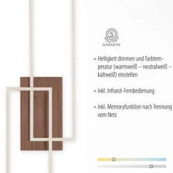 LED-Deckenleuchte, 110x25cm, Fernbedienung, dimmbar, Holzdekor, CCT Farbmanagement,