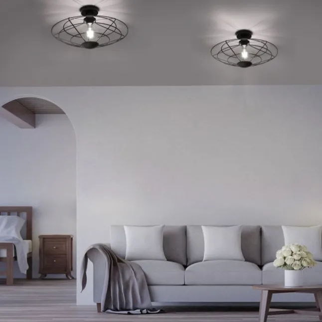 LED Deckenleuchte 44x44cm 1 flammig schwarzer Schirm Vintage Design