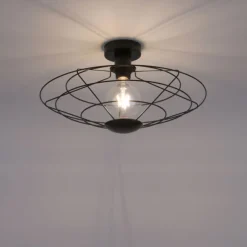 LED Deckenleuchte 44x44cm 1 flammig schwarzer Schirm Vintage Design