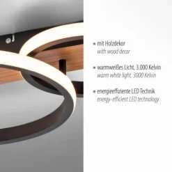 LED Deckenleuchte 68x30cm Holzoptik ring Holdekor schwarz warmweiß Licht