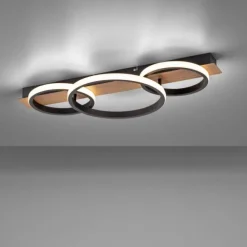 LED Deckenleuchte 68x30cm Holzoptik ring Holdekor schwarz warmweiß Licht