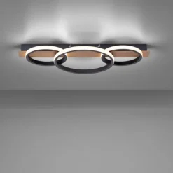 LED Deckenleuchte 68x30cm Holzoptik ring Holdekor schwarz warmweiß Licht