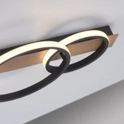 LED Deckenleuchte 68x30cm Holzoptik ring Holdekor schwarz warmweiß Licht