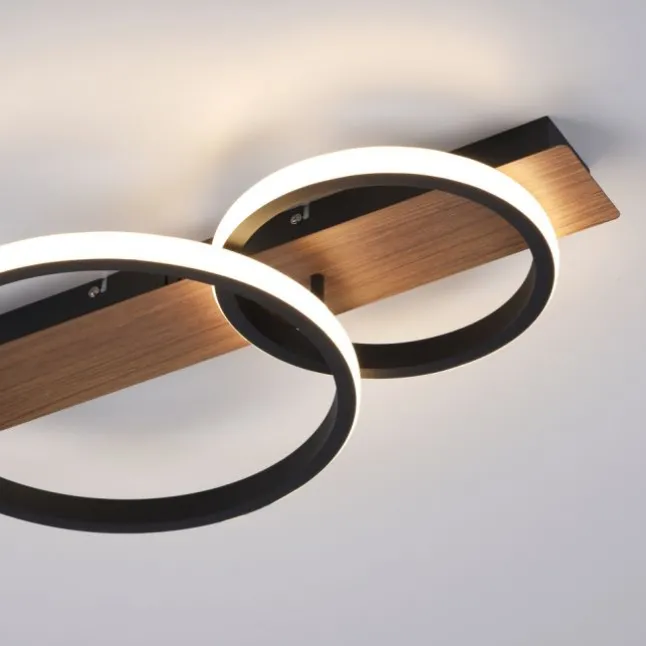 LED Deckenleuchte 53x31cm Holzoptik ring Holdekor schwarz warmweiß Licht