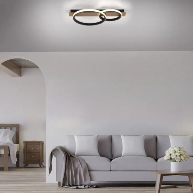 LED Deckenleuchte 53x31cm Holzoptik ring Holdekor schwarz warmweiß Licht