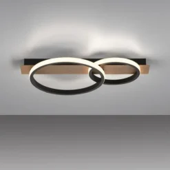 LED Deckenleuchte 53x31cm Holzoptik ring Holdekor schwarz warmweiß Licht