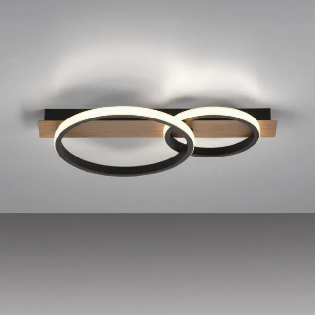 LED Deckenleuchte 53x31cm Holzoptik ring Holdekor schwarz warmweiß Licht