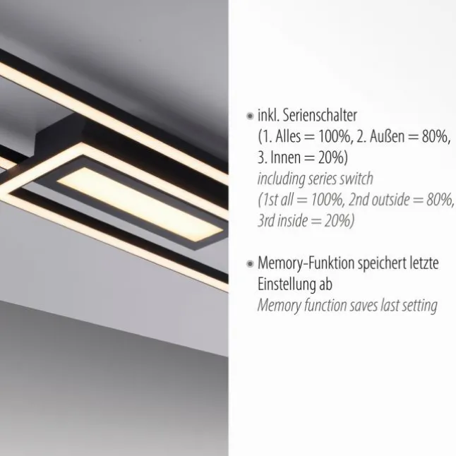 LED Deckenleuchte 95x17,5cm schwarz flach Memoryfunktion schlichtes Panel
