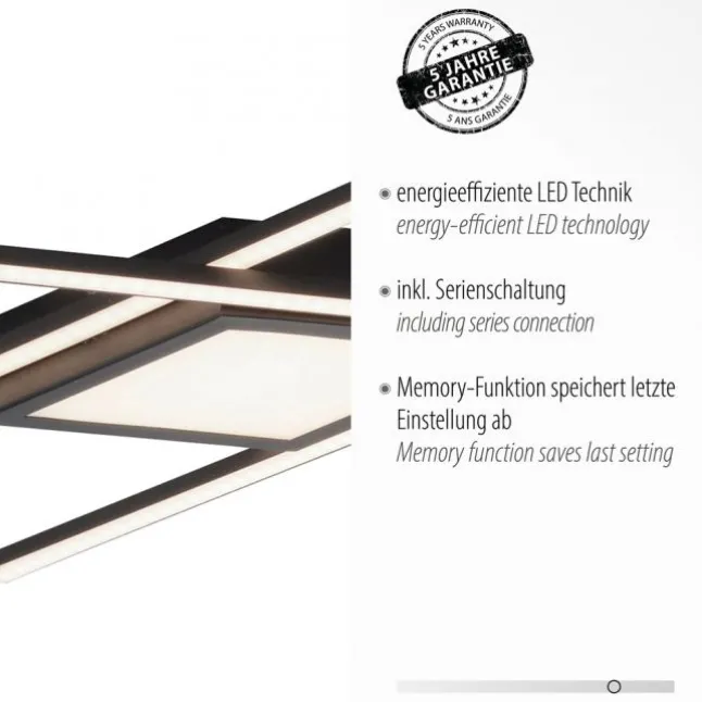 LED Deckenleuchte 106x37cm schwarz flach Memoryfunktion schlichtes Panel