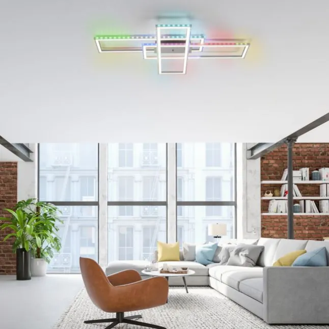LED Deckenleuchte 101,5x71cm silberfarbig RGB Rainbow Farben dimmbar CCT