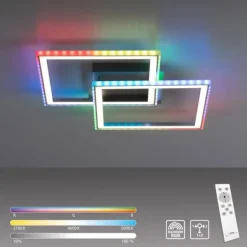 LED Deckenleuchte 44,5x44,5cm silberfarbig drehbar RGB Rainbow Farben dimmbar