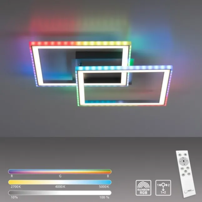 LED Deckenleuchte 44,5x44,5cm silberfarbig drehbar RGB Rainbow Farben dimmbar