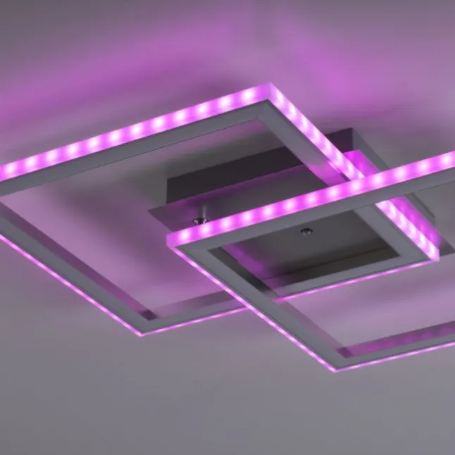 LED Deckenleuchte 44,5x44,5cm silberfarbig drehbar RGB Rainbow Farben dimmbar