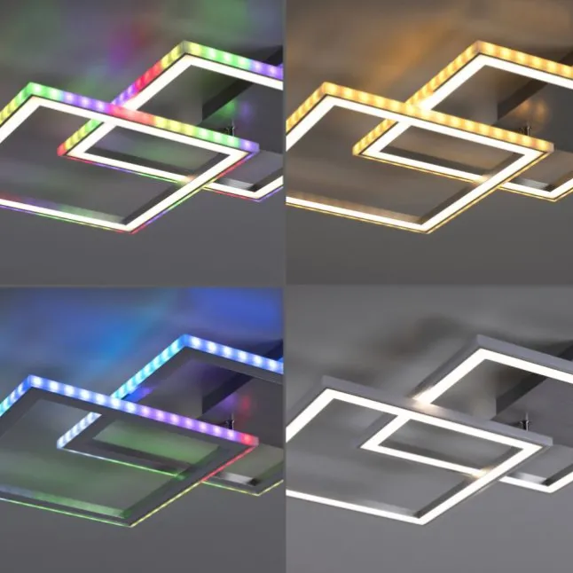 LED Deckenleuchte 44,5x44,5cm silberfarbig drehbar RGB Rainbow Farben dimmbar