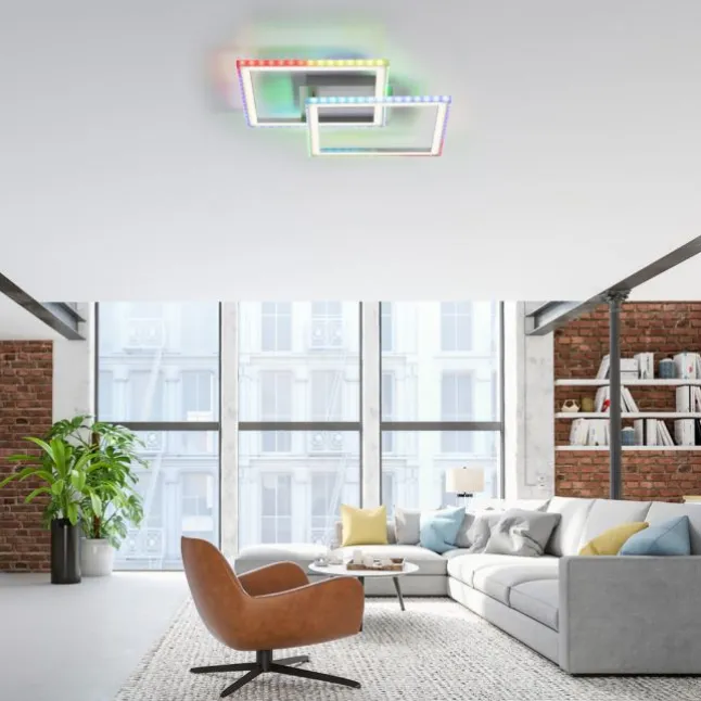 LED Deckenleuchte 44,5x44,5cm silberfarbig drehbar RGB Rainbow Farben dimmbar