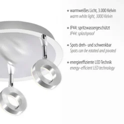 LED-Deckenstrahler, aluminium-matt, 3 Leuchtköpfe, warmweiße Lichtfarbe