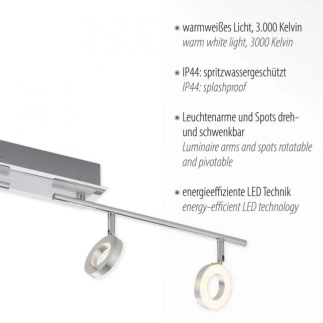 LED Deckenstrahler, aluminiumfarben, schwenkbar, runde Leuchtköpfe, modern