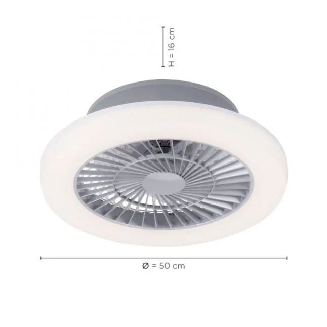 LED Deckenventilator mit Licht, rund, stahlfarbig, modern, Ø 50cm