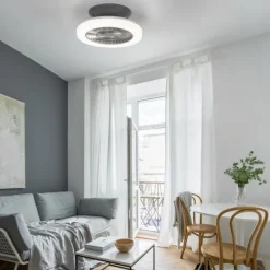 LED Deckenventilator mit Licht, rund, stahlfarbig, modern, Ø 50cm