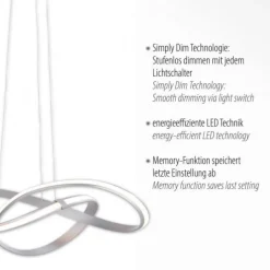 LED Design Pendelleuchte, geschwungene Form, stahlfarben, dimmbar, modern