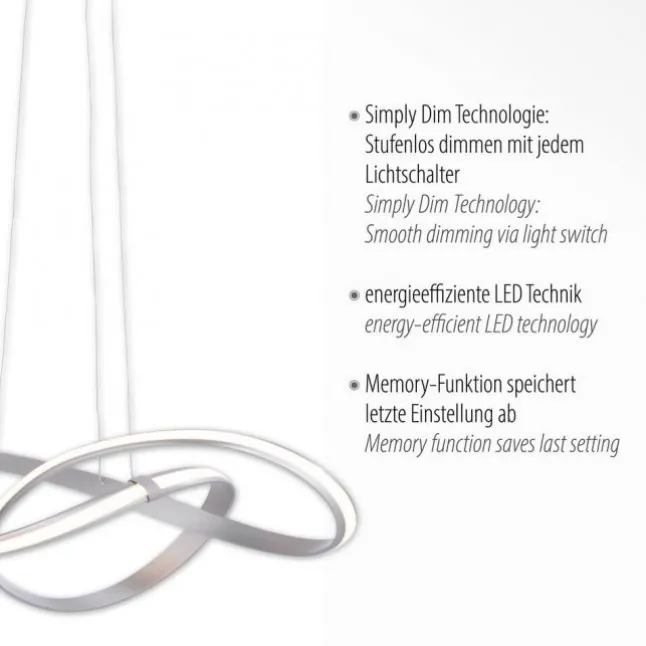 LED Design Pendelleuchte, geschwungene Form, stahlfarben, dimmbar, modern
