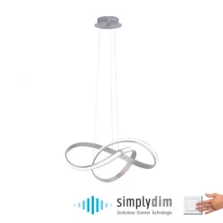 LED Design Pendelleuchte, geschwungene Form, stahlfarben, dimmbar, modern