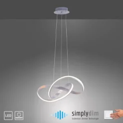 LED Design Pendelleuchte, geschwungene Form, stahlfarben, dimmbar, modern