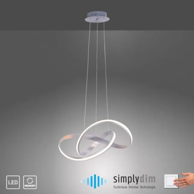 LED Design Pendelleuchte, geschwungene Form, stahlfarben, dimmbar, modern