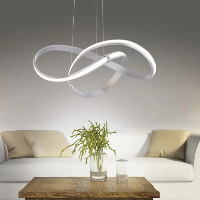 LED Design Pendelleuchte, geschwungene Form, stahlfarben, dimmbar, modern