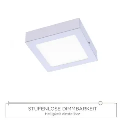 LED-Einbauleuchte, silber, 17x17cm, quadratisch, dimmbar, blendfrei