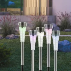 LED Erdspießleuchte Set Farbverlauf spritzwassergeschützt Solar