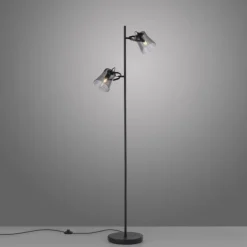 LED 2 flammige Stehlampe schwarz drehbar Fußschalter schlichtes Design