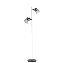LED 2 flammige Stehlampe schwarz drehbar Fußschalter schlichtes Design