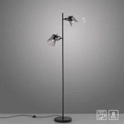LED 2 flammige Stehlampe schwarz drehbar Fußschalter schlichtes Design