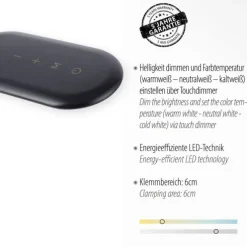 LED Klemmleuchte, schwarz, CCT, dimmbar, Innenleuchte, IP20