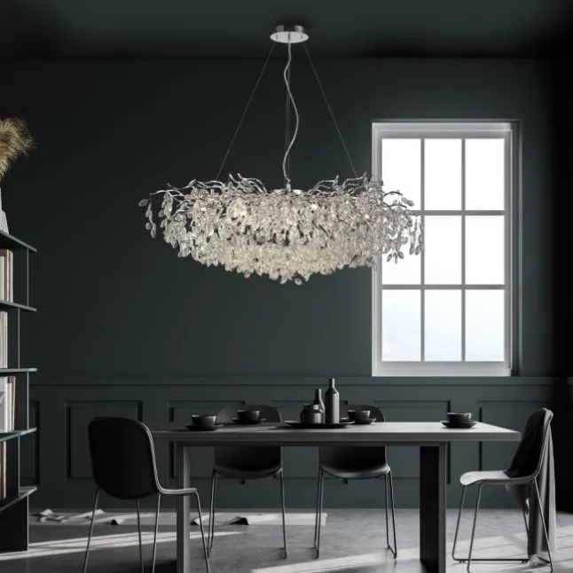 LED Kronleuchter chrom Kristallanhänger Pendelleuchte Schlafzimmer