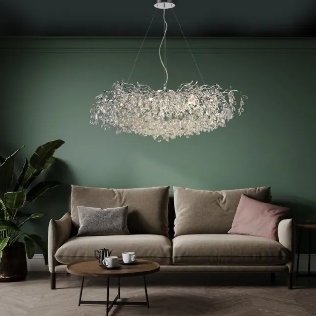 LED Kronleuchter chrom Kristallanhänger Pendelleuchte Schlafzimmer