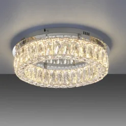 LED Kronleuchter Deckenlampe chrom Kristallanhänger 3-Stufen-Dimmer